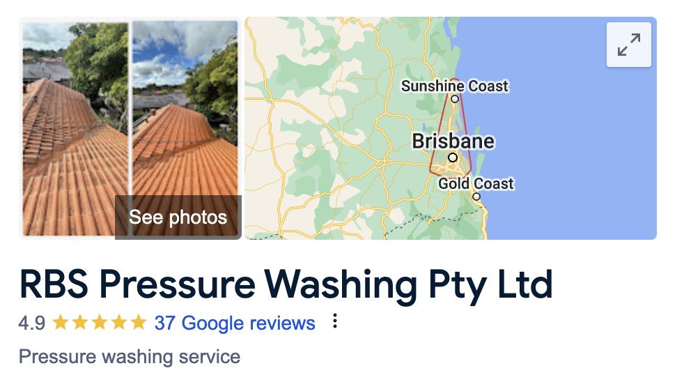 Goolge Listing For RBS Pressure Washing